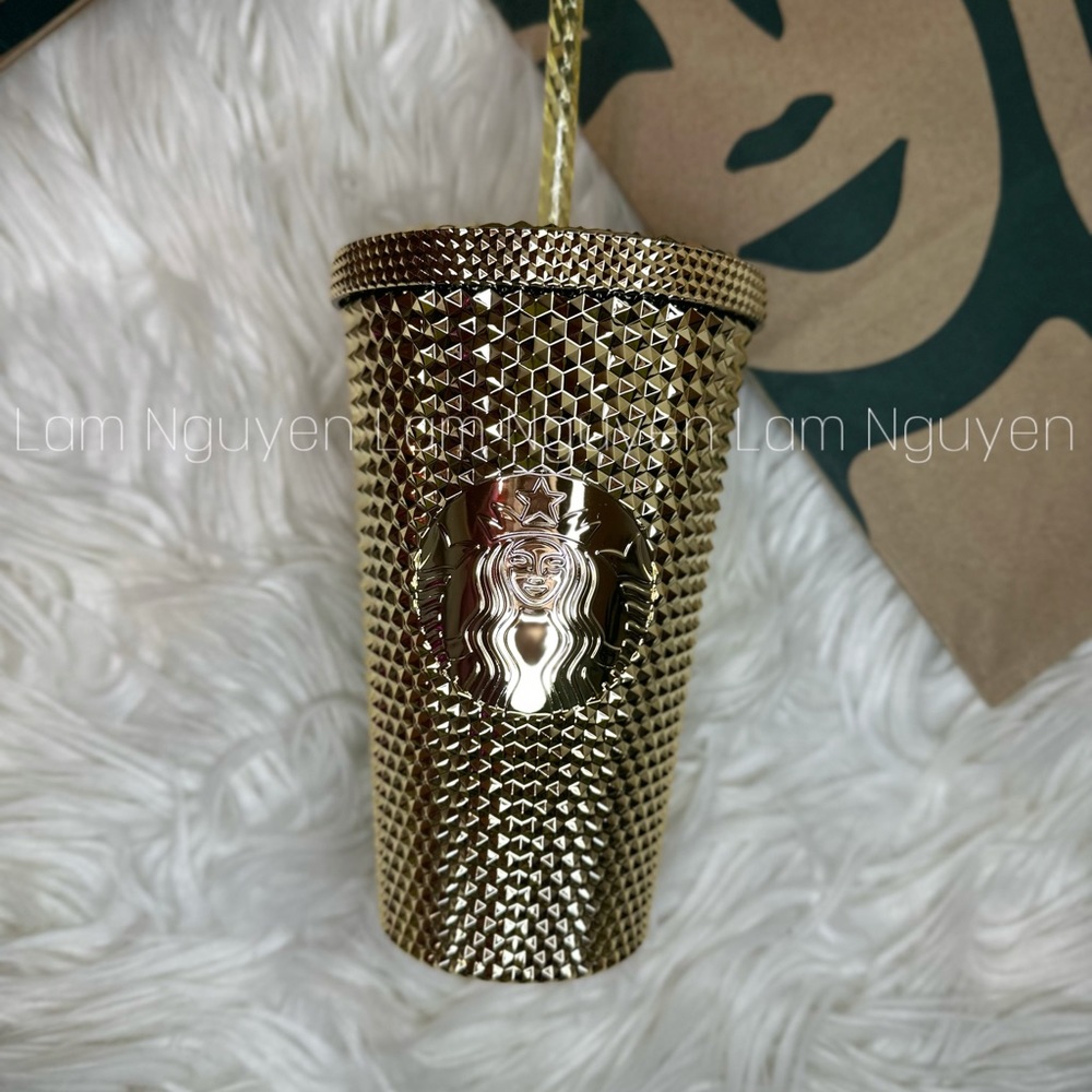 COPY - Starbucks 2022 Winter Holiday Gold Metallic Chrome Bling Studded Tumbler